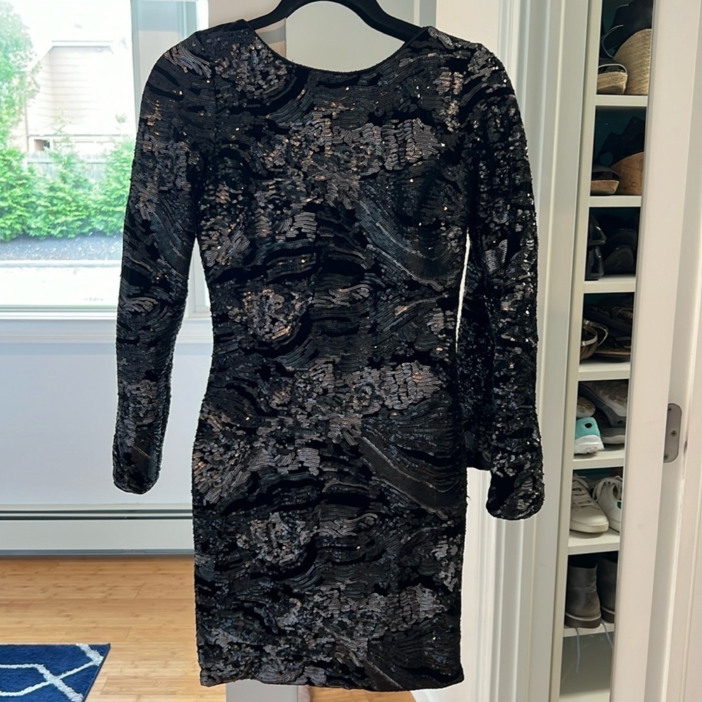 Dress the Population Black Sequin Long Sleeve Cocktail Dress